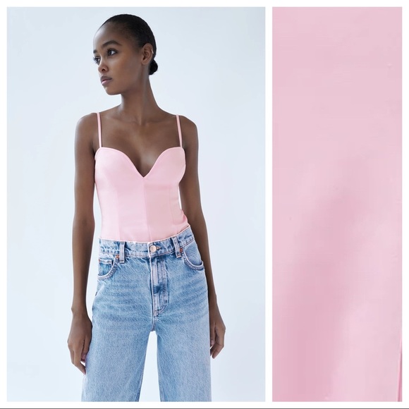 Zara Tops - NWT. Zara Pink Sweetheart Neckline Bodysuit Size S
